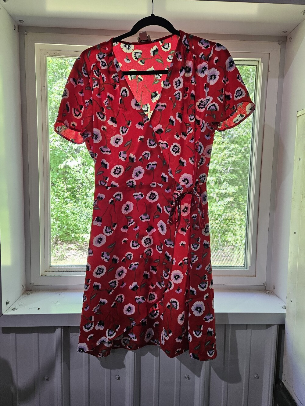 J Crew Red Floral Wrap Dress